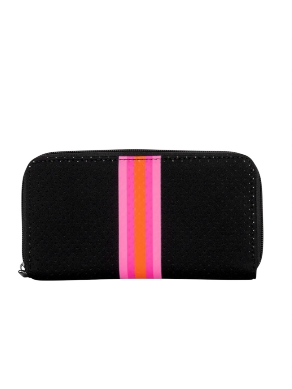 Haute Shore Cash Rave Neoprene Zip Around Wallet Black Neon Pink Orange NWT